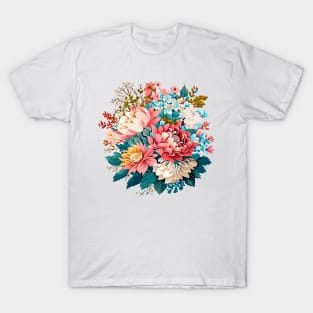 Vintage exotic flowers Chrysanthemum Morifolium Gardening Flowers Mix krizantem bouquet floral poster Holiday T-Shirt